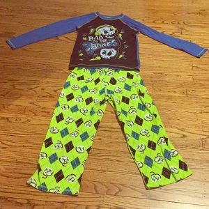 Bad to the bone jammies fleece pants cotton shirt